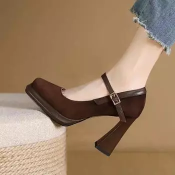 Весна Осень Ретро квадратный носок Женская обувь Мэри Джейн Женские брендовые повседневные туфли-лодочки Модные туфли с коротким носком Zapatos Mujer 35 чёрный