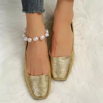 Весна Осень Роскошные Спортивные Туфли Золотые Серебряные Тисненые Универсальные Женские Туфли На Плоской Подошве С Небольшим Носом Большие Размеры 35-43 35 золотой