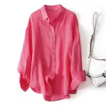 Весна-Осень Рубашка из рами с длинным рукавом и солнцезащитным кремом Тонкая свободная рубашка с кондиционером Повседневная рубашка Блузки и рубашки M серый