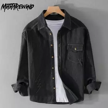 Весна/осень рубашка карго мужская уличная молодежная свободная рубашка в японском стиле повседневная рубашка с длинным рукавом и карманом красивая мужская одежда M черный серый