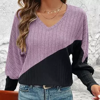 Весна-Осень с длинным рукавом и V-образным вырезом, повседневная цветная черная блузка, футболка, топ S