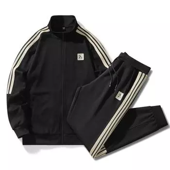 Весна Осень С Капюшоном Мужской Уличный Костюм Плюс Размер Большие Карманы Толстовка С Капюшоном Спортивные Костюмы Мужской Черный Серый Комплект Из 2 Частей M чёрный