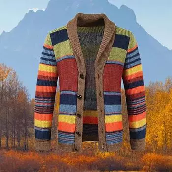 Весна-Осень шерстяной мужской свитер с длинным рукавом, облегающий, с узором «косичка», в стиле пэчворк, повседневный кардиган с V-образным вырезом и воротником, размер плюс XXXL разноцветный