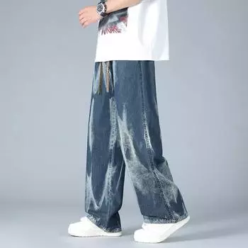 Весна Осень Широкие Джинсовые Брюки Мужские Брюки Нейтральные Повседневные Уличные Модные Джинсы Оверсайз Модные Брюки Для Отдыха На Природе XS чёрный