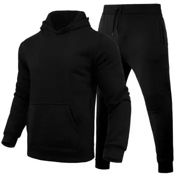 Весна-Осень Slim Fit Однотонный комплект с капюшоном Urban Casual Pullover Мужская одежда Комплекты с брюками S белый