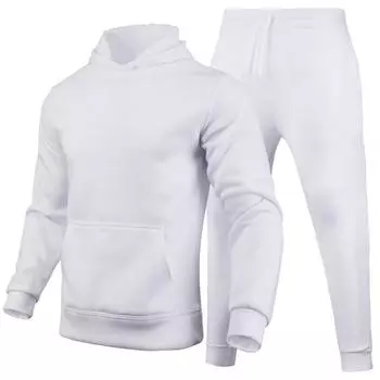 Весна-Осень Slim Fit Однотонный комплект с капюшоном Urban Casual Pullover Мужская одежда Комплекты с брюками S серый