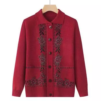 Весна Осень Средний Возраст Пожилые Женщины Свитер Тонкий Кардиган Куртки Повседневный Длинный Рукав Пальто Женский Вязаный Свитер 4XL серый