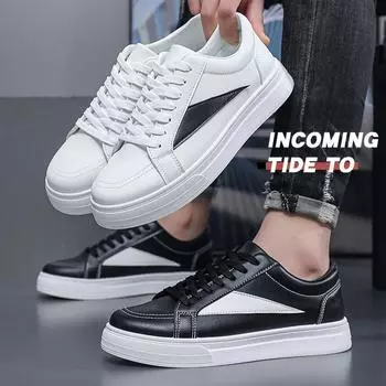 Весна Осень Студенческая мужская обувь Уличная модная обувь Кожаные белые туфли Универсальная обувь для сноуборда Обувь для спорта и отдыха 39 белый