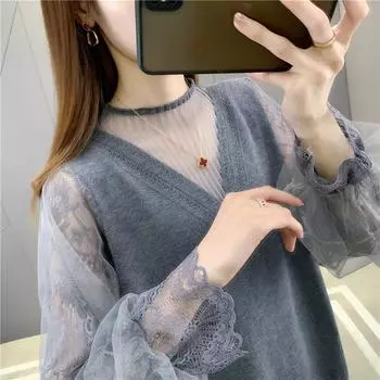 Весна Осень свитер для женщин Интерьер Экстерьер Модный стиль Западный Верх Ажурный Кружева Тонкий низ Женщины One size бежевый