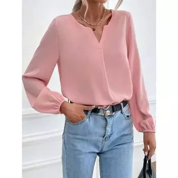 Весна Осень Свободный крой Пуловер Шифон Блузки и рубашки Женщины Однотонный Длинный Рукав Базовая Рубашка S красный