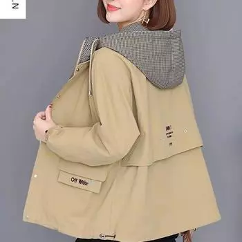 Весна Осень Свободный Повседневный Карман Длинный Рукав Короткая Ветровка Женская Куртка с Капюшоном Тонкая Женская На Молнии Пальто Женское XXXXL