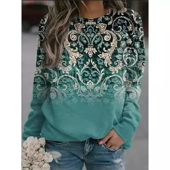 Весна Осень Толстовки и свитшоты Женские 3D-принтованные толстовки с длинными рукавами Круглый вырез Сексуальная Повседневная Свободная футболка Женский топ S