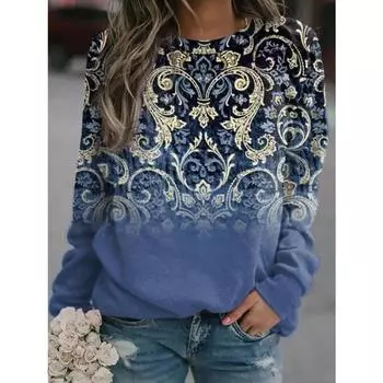 Весна Осень Толстовки и свитшоты Женские 3D-принтованные толстовки с длинными рукавами Круглый вырез Сексуальная Повседневная Свободная футболка Женский топ S