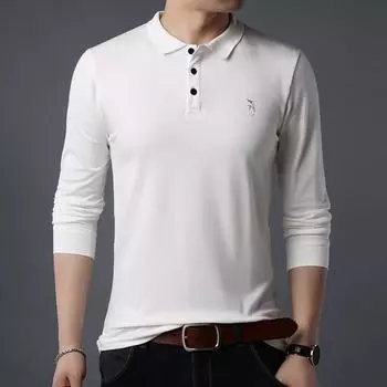 Весна Осень Тонкая футболка с длинным рукавом Мужская футболка с длинным рукавом Мужская повседневная футболка с воротником-поло M белый