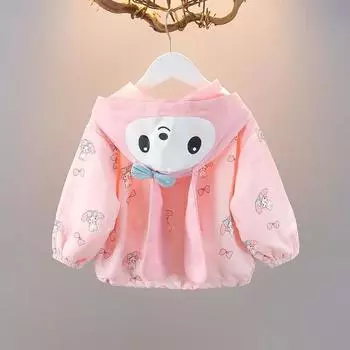 Весна Осень Тонкая куртка для маленьких девочек Корейская градиентная цветная куртка для малышей для девочек Пальто для детей с капюшоном для девочек 80 розовый