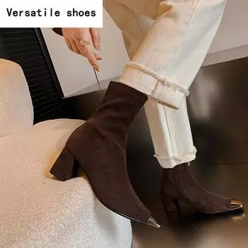 Весна Осень Тонкие Женские Ботильоны Модные Квадратные Носки Современные Короткие Ботильоны Женские Элегантные Туфли На Высоком Каблуке Botas Mujer 35