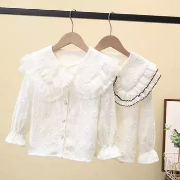 Весна Осень Топы с лацканами для девочек Британский стиль Рубашки с длинными рукавами Рубашки принцесс Детская одежда 110