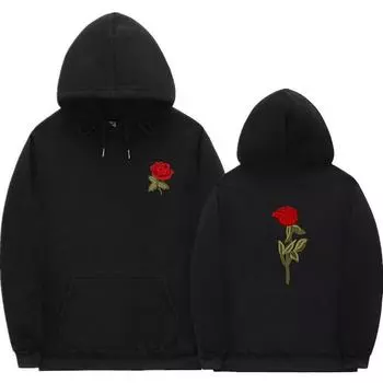 Весна Осень Уличная одежда Толстовка с капюшоном Rose Simple Print Harajuku Hoodie Модная толстовка Мужские толстовки и свитшоты Женские S бежевый