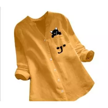 Весна Осень Винтаж Хлопок и Конопля Вышитая Свободная Повседневная Рубашка Для Женщин Блузки и Рубашки S