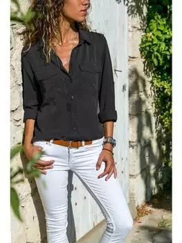 Весна Осень Винтаж Однотонный Длинный Рукав Повседневная Женская Рубашка Повседневная Однотонный Свободный Блузки Большие Размеры Женская Мода Женская Одежда L серый