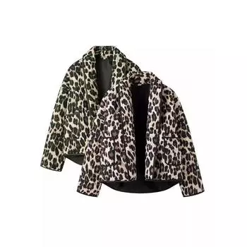 Весна Осень Винтажный Стеганый Мешковатый Топ с Отворотом Открытый Воротник Свободный Верх Кардиган Леопардовый Принт Куртка Свободный Повседневный Верх Пальто Для Женщин L кофейный