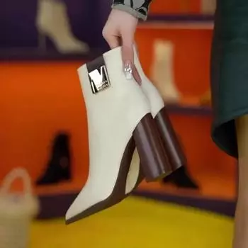 Весна Осень Высокие каблуки Женские ботильоны Короткие сапоги Туфли на высоком каблуке Маленькие Большие размеры 35 чёрный