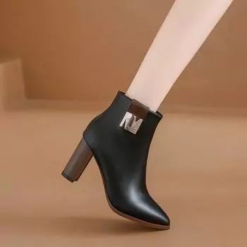 Весна Осень Высокие каблуки Женские ботильоны Короткие сапоги Туфли на высоком каблуке Маленькие Большие размеры 35