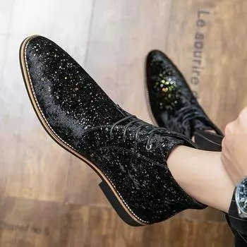 Весна-осень замшевые полусапожки с блестками Модные заостренные кожаные сапоги, высокие ботинки «Челси» со шнуровкой D482 38 чёрный