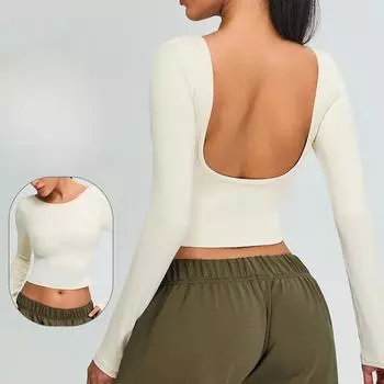 Весна Осень Женщины Длинные рукава Йога Одежда Топы Пожилые Чувство Красоты Спина Фитнес Спортивные Тренировки На Открытом Воздухе Бег Быстросохнущая Футболка S белый