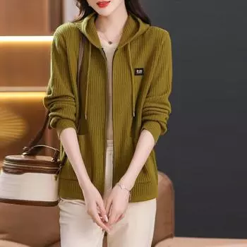 Весна Осень Женщины Вязаный свитер Кардиган Куртка Отворот Молния Свитер Пальто Женская Свободная Верхняя одежда Темперамент Леди S красный