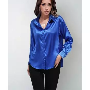 Весна-осень, женская атласная рубашка с длинными рукавами, однотонный топ, элегантная модная, с застежкой на пуговицы, лацканом, свободная, простая, повседневная, офисная рубашка, женская одежда 3166 S темно-серого