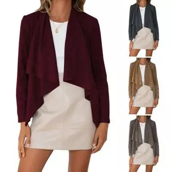 Весна Осень Женская куртка Open Sticth Нерегулярные оборки Подол Имитация оленьей кожи Твердый M коричневый