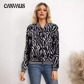 Весна Осень Женская куртка серебристые пайетки длинный рукав бейсбольная майка S серебряный