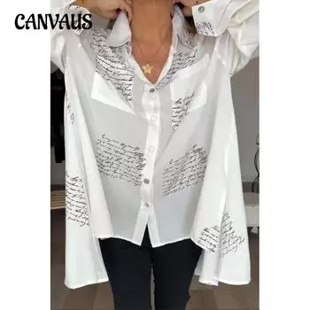 Весна Осень Женская мода принтованная рубашка с длинным рукавом S чёрный