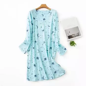 Весна Осень Женская Ночная Рубашка Круглый Вырез Мультяшный Принт Длинные Рукава Свободный Пуловер Ночная Рубашка Пижамы Для Мамы Дочери S Penguin