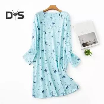 Весна Осень Женская Ночная Рубашка Круглый Вырез Мультяшный Принт Длинные Рукава Свободный Пуловер Ночная Рубашка Пижамы Для Мамы Дочери S Teacup