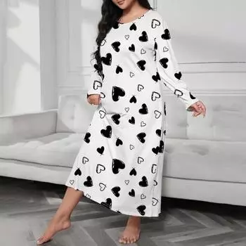 Весна Осень Женская Ночная Рубашка Плюс Размер Круглый Вырез Бабочка Леопард Сердце Принт Длинные Рукава Свободный Пуловер Ночная Рубашка Пижамы Для Мамы Дочери XL