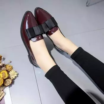 Весна Осень Женская Обувь Мокасины Бабочка Кожа PU Женская Низкий Каблук Обувь Женская Острый Носок 35 чёрный