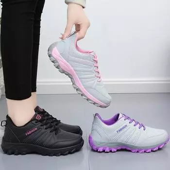 Весна/осень Женская обувь на плоской подошве Кожаная спортивная обувь Женские модные уличные кроссовки Женская повседневная обувь Легкая женская обувь 35 чёрный