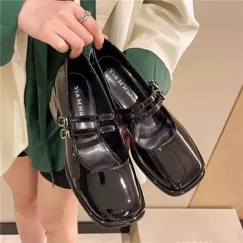 Весна Осень Женская обувь Женские туфли на высоком каблуке Повседневные туфли Мэри Джейн Белые туфли с квадратным носком Дизайн Карьера и поездки на работу Корейский стиль 41-43 35 чёрный