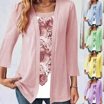 Весна Осень Женская однотонная футболка с U-образным воротником и принтом на груди, пуловер с длинными рукавами, женская повседневная футболка, модный топ S розовый