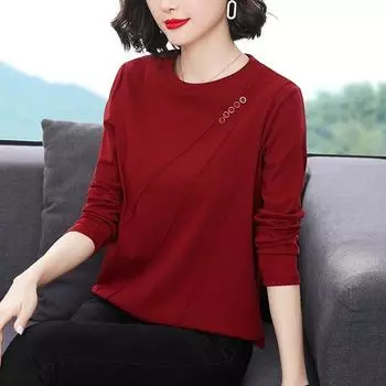 Весна Осень Женская Простая Повседневная Однотонная Универсальная Базовая Футболка Женская О-Образным Вырезом Длинный Рукав Свободный Пуловер Топы XXXXL чёрный