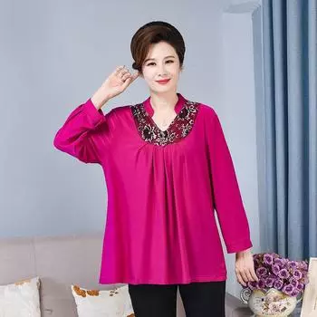 Весна Осень Женская Рубашка Плюс Размер Свободная Футболка С Длинным Рукавом 2XL небесно-голубой