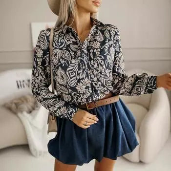 Весна Осень Женская Рубашка С Леопардовым Принтом Зебра Принт Воротник Рубашка S лист