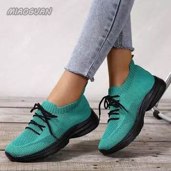 Весна Осень Женская Вулканизированная Обувь Большого Размера Повседневная Сетчатая Дышащая Кроссовки для Женщин Твердая Платформа Шнуровка Soprt Теннис 36 серый