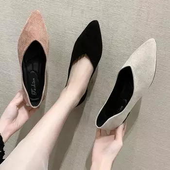 Весна Осень Женские балетки с острым носком Новый стиль Клетчатые балетки Женские туфли Однотонные туфли-лодочки Одиночные туфли Zapatos Mujer 35 бежевый