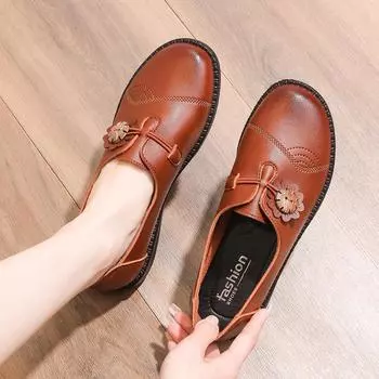 Весна Осень Женские Балетки Женские Кожаные Дышащие Повседневные Туфли Женские Мокасины Слипоны Обувь Для Вождения Большие Размеры 35 чёрный