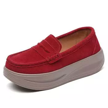 Весна Осень Женские Балетки Женские Натуральная Кожа Слипоны Повседневные Круглый Носок Платформа Клинья Обувь Женская Комфорт Мама Одинарная Обувь 35(22.5cm)