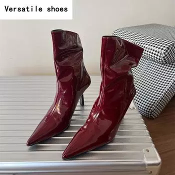 Весна Осень Женские Ботильоны Слипоны Модные Острые Носки Короткие Ботильоны Дизайнерские Туфли На Высоком Каблуке Botas De Mujer 35