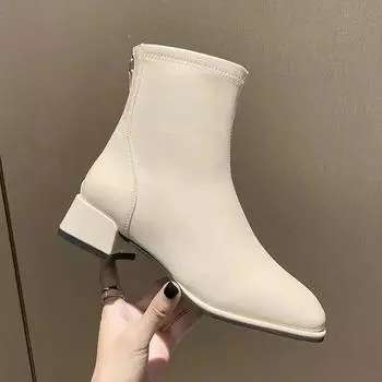 Весна/осень женские короткие сапоги на квадратном каблуке ботильоны женские мотоциклетные сапоги большие размеры 34-43 Женские сапоги 35